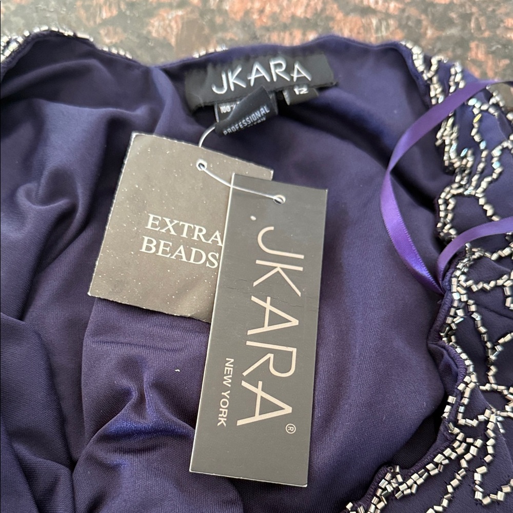 JKARA Beaded Navy Dress Size 12